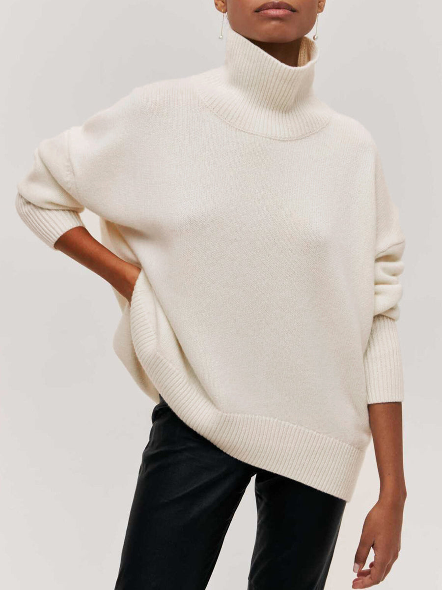 Pull Col Montant Oversize Côtelé