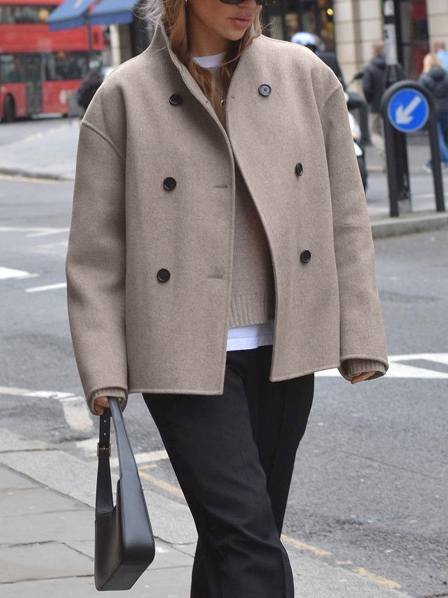 Manteau Court Croisé Oversize à Boutons