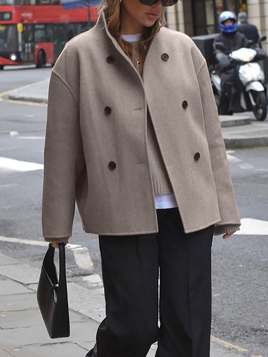 Manteau Court Croisé Oversize à Boutons