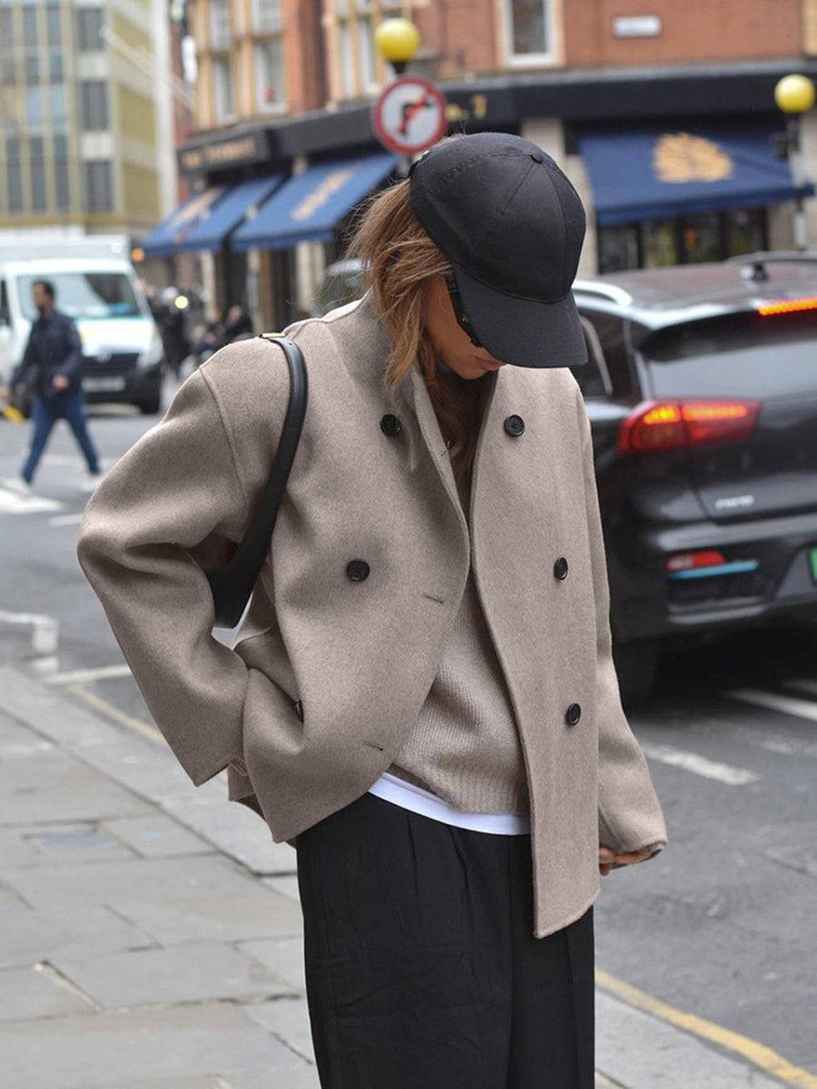 Manteau Court Croisé Oversize à Boutons