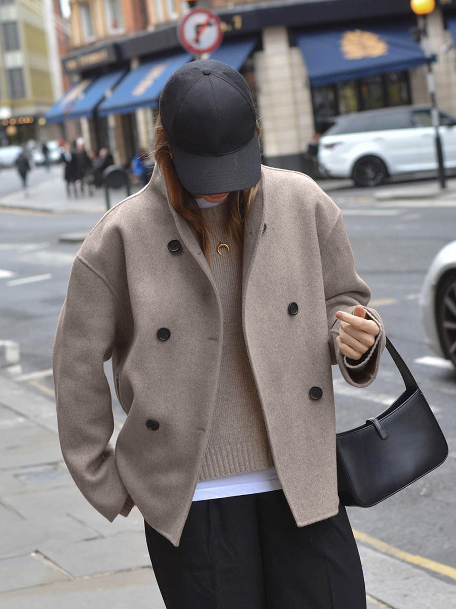 Manteau Court Croisé Oversize à Boutons