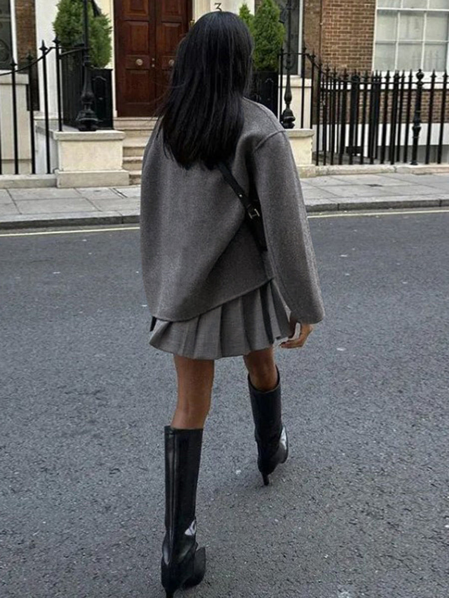 Manteau Court Croisé Oversize à Boutons