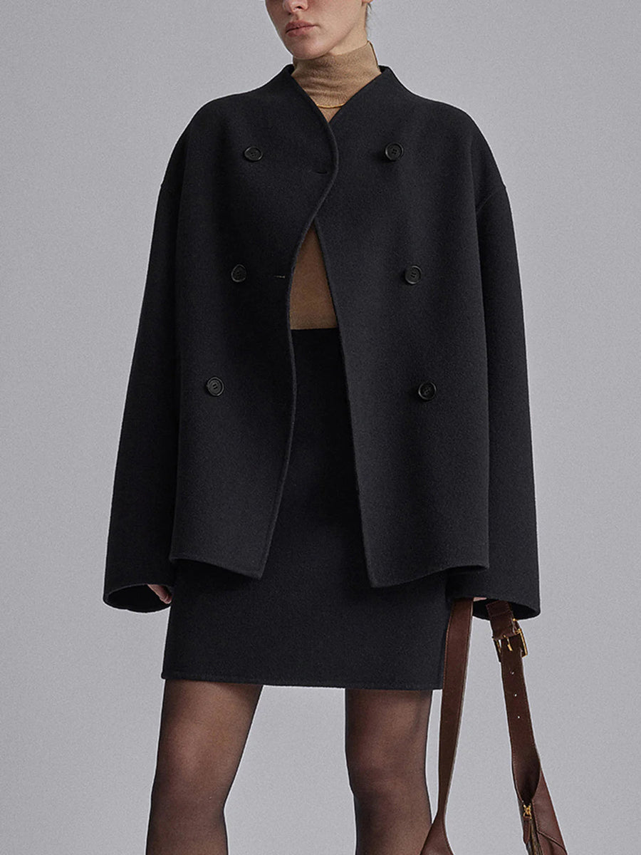 Manteau Court Croisé Oversize à Boutons