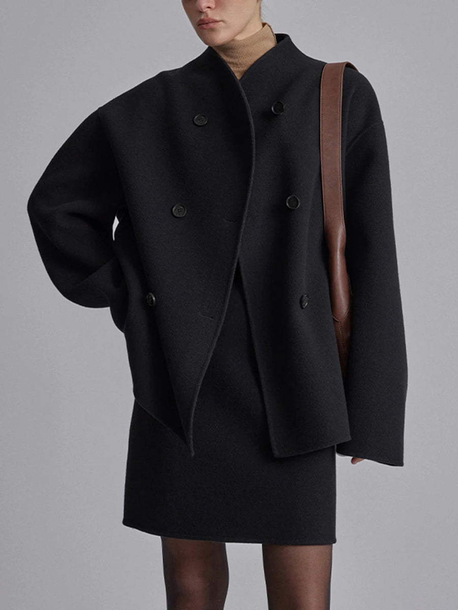 Manteau Court Croisé Oversize à Boutons