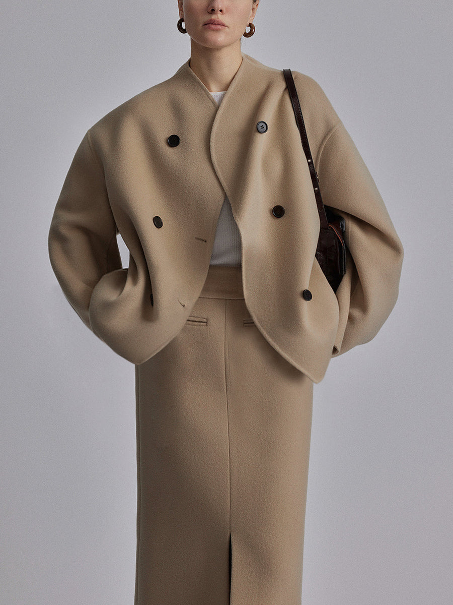 Manteau Court Croisé Oversize à Boutons