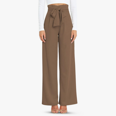 Pantalon large en tissu pour femmes avec ceinture à nouer