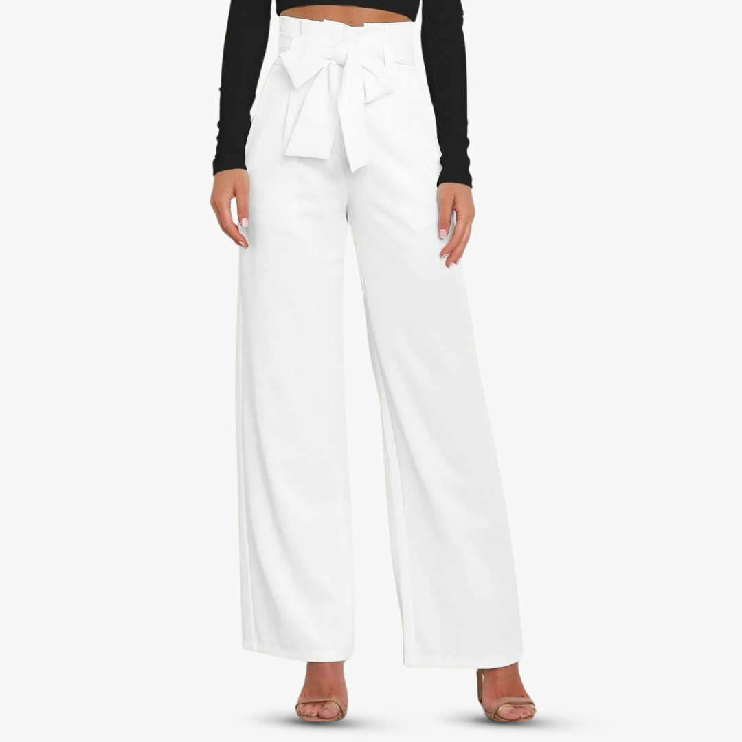 Pantalon large en tissu pour femmes avec ceinture à nouer