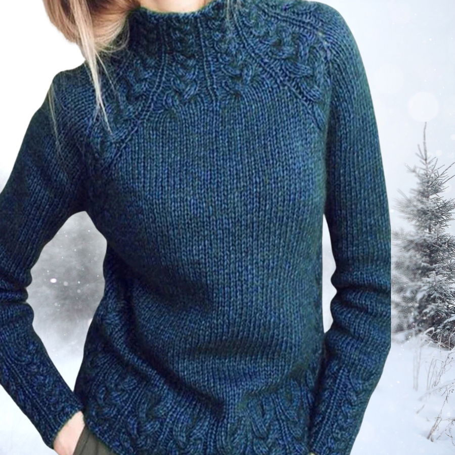 Pull col roulé — vue de face, coupe ajustée