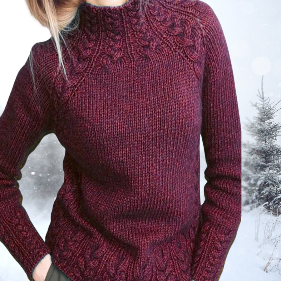 Pull col roulé — détail de l'ourlet côtelé
