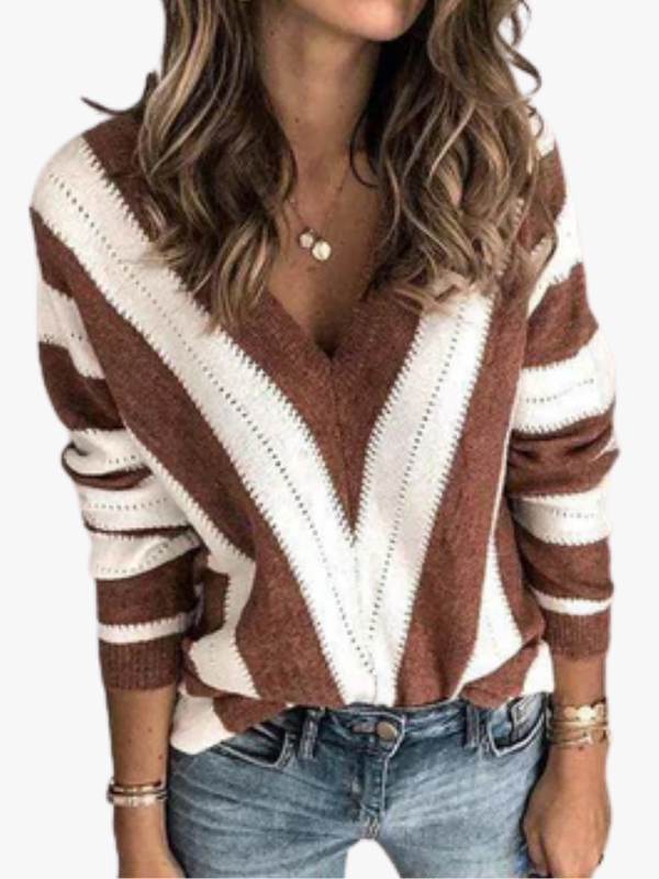Pull Rayé Col V Manches Longues