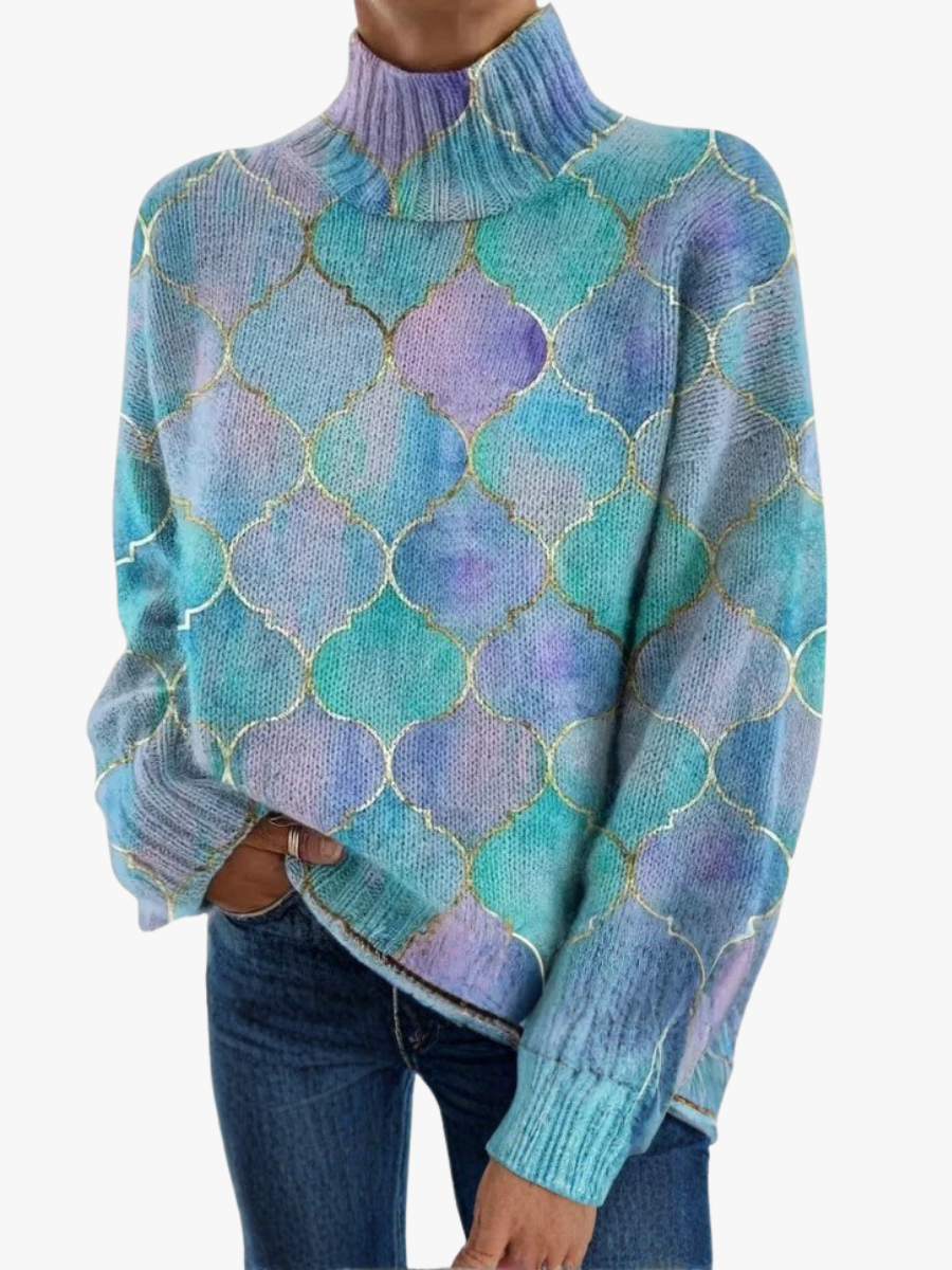 Pull Col Montant Teintes Pastel Motif Doré