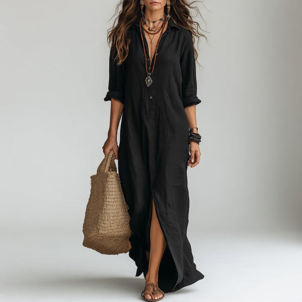 Robe longue chemise oversize bohème - Coton pur fluide et intemporel