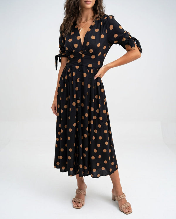 Robe Midi à Pois - Élégance Intemporelle pour Femme