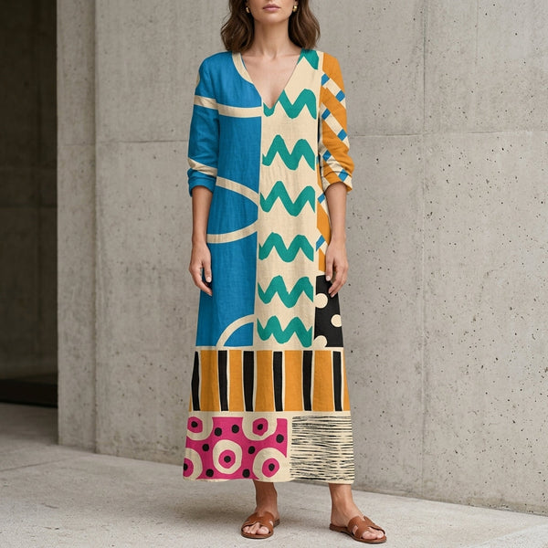 Vestido Midi com Estampado Geométrico Patchwork - Mulher