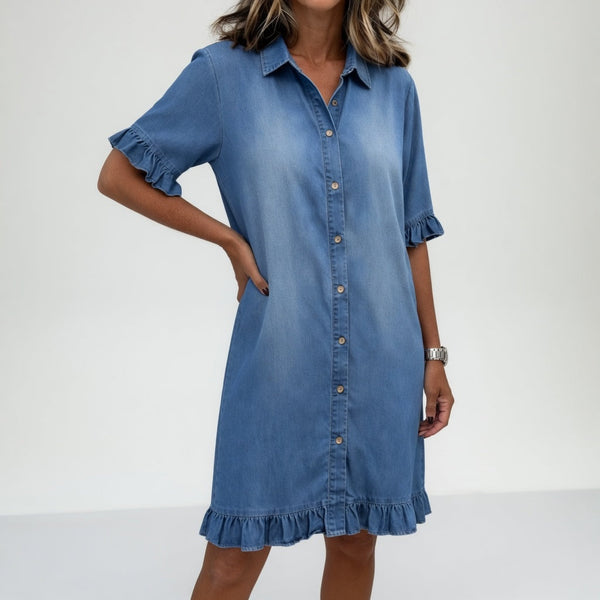 Robe Chemise Denim Effilochée — Élégance Bohème Authentique