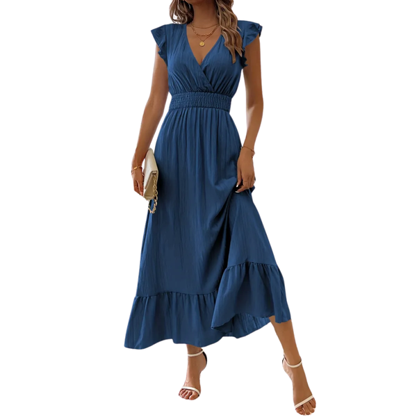 Robe Longue Été Encolure V - Ruchés Délicats