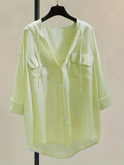 Chemisier à capuche boutonné - Cordon de serrage et coupe confortable