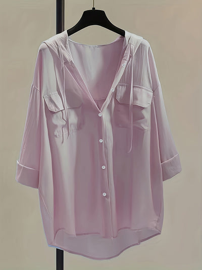 Chemisier à capuche boutonné - Cordon de serrage et coupe confortable