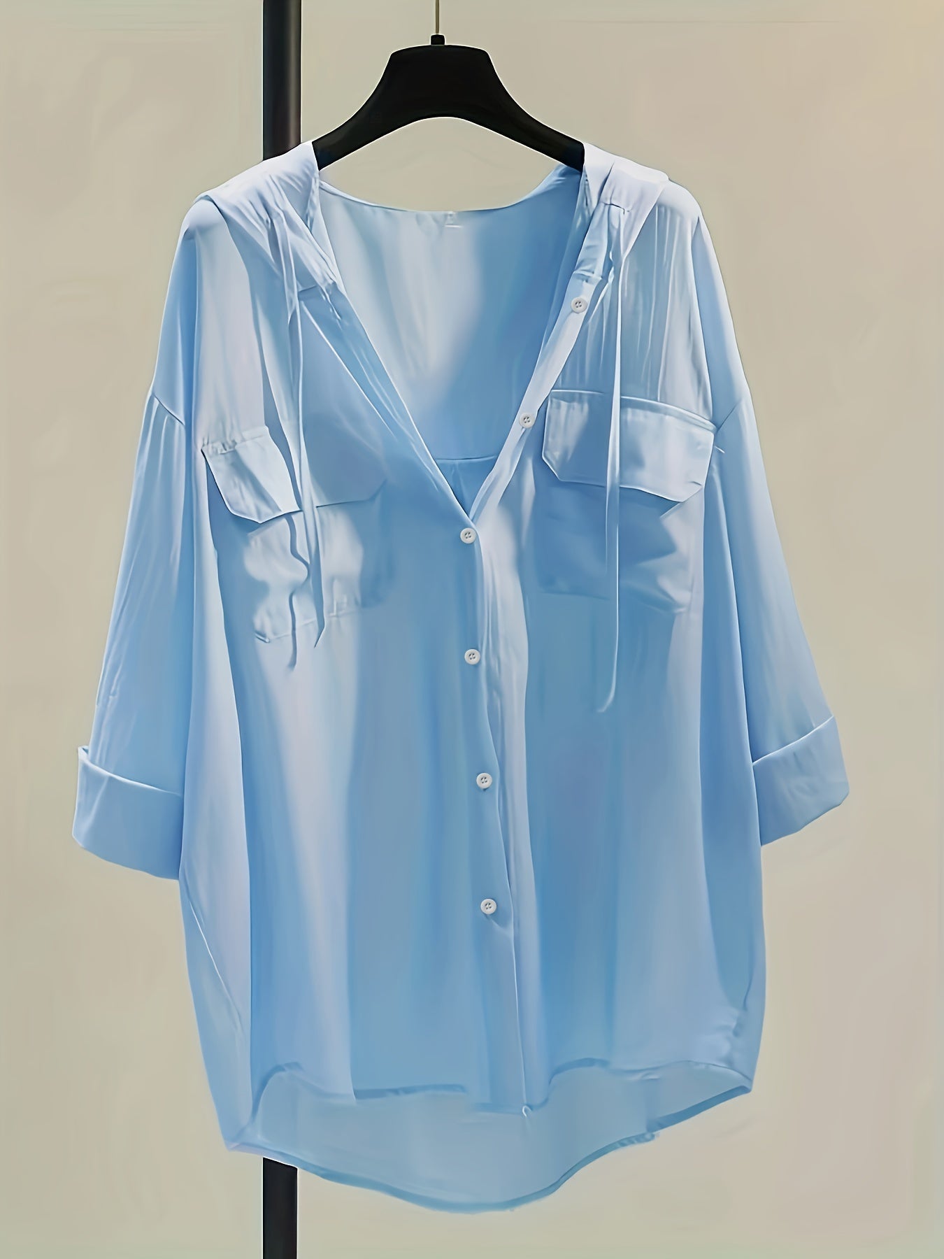 Chemisier à capuche boutonné - Cordon de serrage et coupe confortable