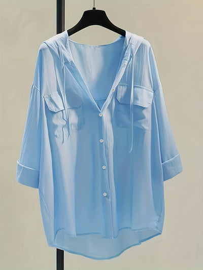 Chemisier à capuche boutonné - Cordon de serrage et coupe confortable