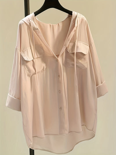 Chemisier à capuche boutonné - Cordon de serrage et coupe confortable