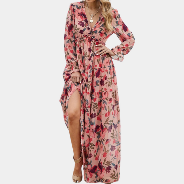 Emy - Robe Fleurie Élégante à Décolleté V