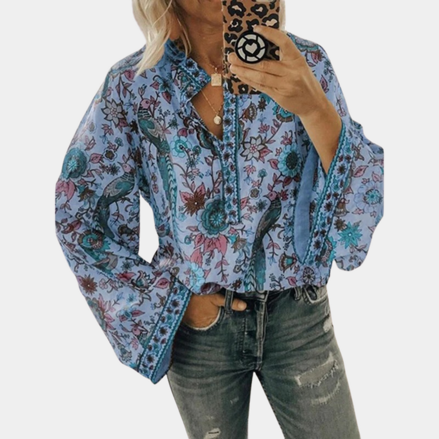 Chemisier Anoek — blouse à fleurs bleu, vue de face