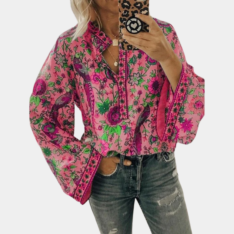Chemisier Anoek — blouse florale rose, vue de face
