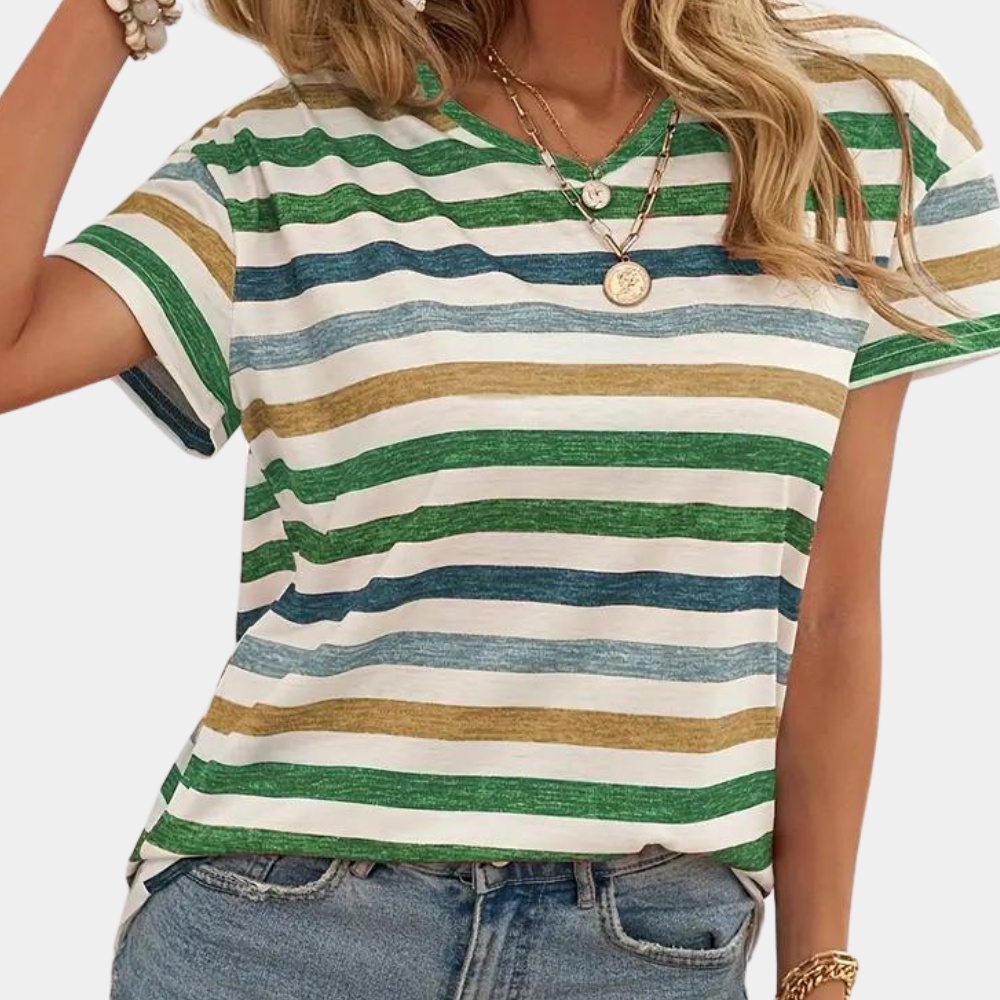Talia | T-shirt décontracté à rayures multicolores