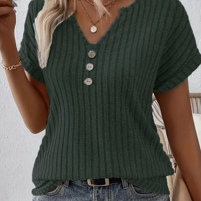 T-shirt décontracté à rayures - col en V et fermeture boutonnée