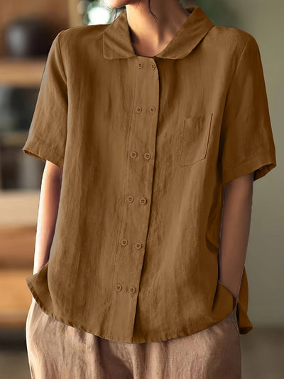 Chemise décontractée en coton à manches courtes - Coupe ample et boutons