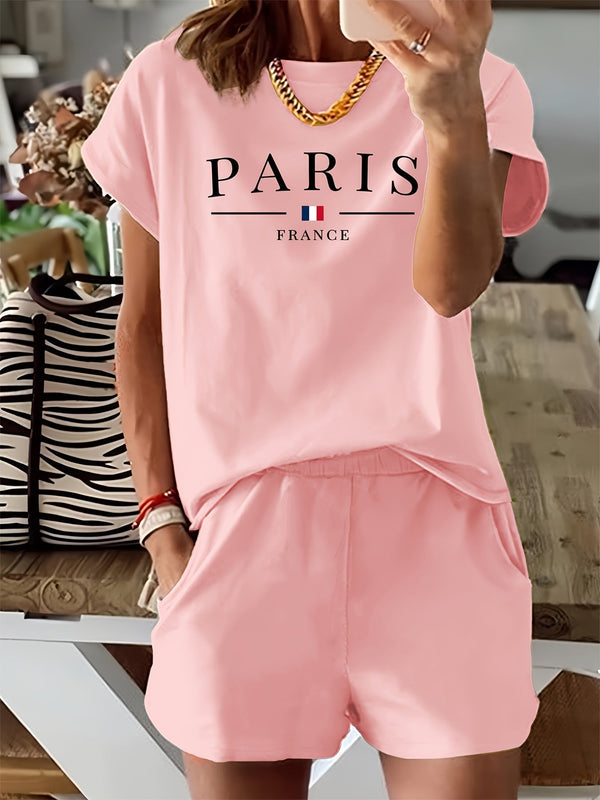 T-shirt et short décontractés - Paris Print & Knitted Fabric