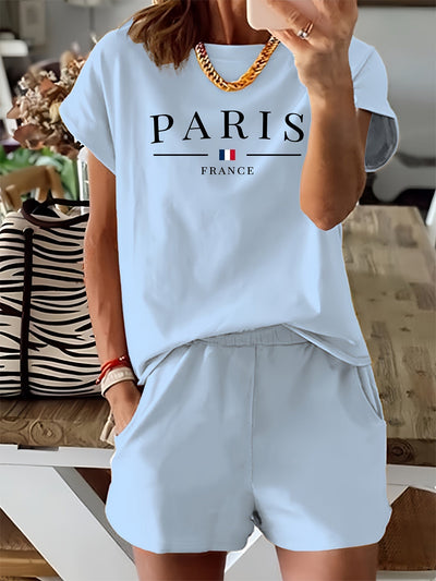 T-shirt et short décontractés - Paris Print & Knitted Fabric