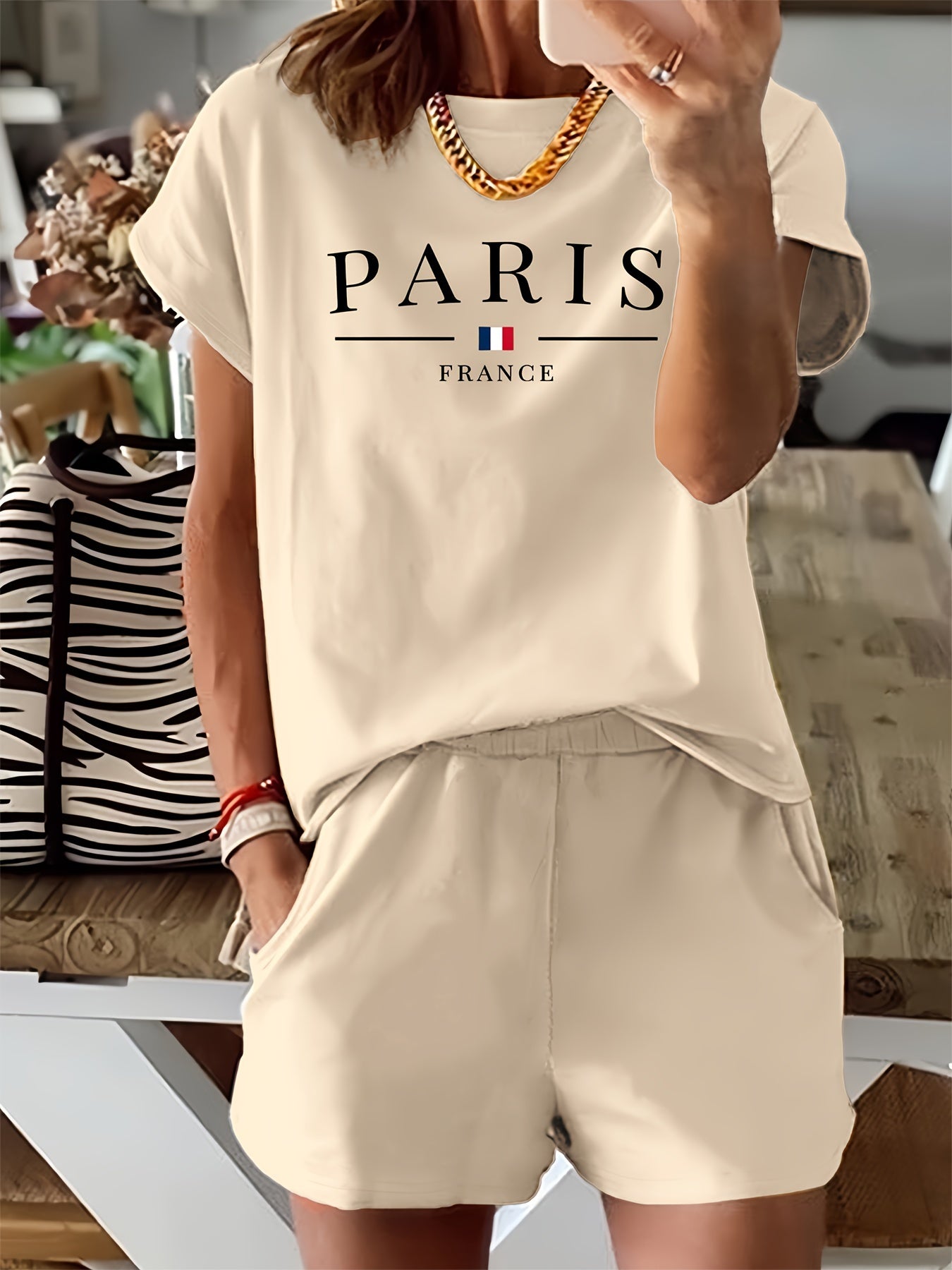 T-shirt et short décontractés - Paris Print & Knitted Fabric
