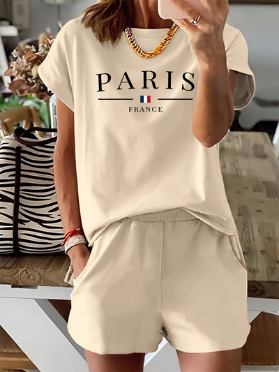 T-shirt et short décontractés - Paris Print & Knitted Fabric