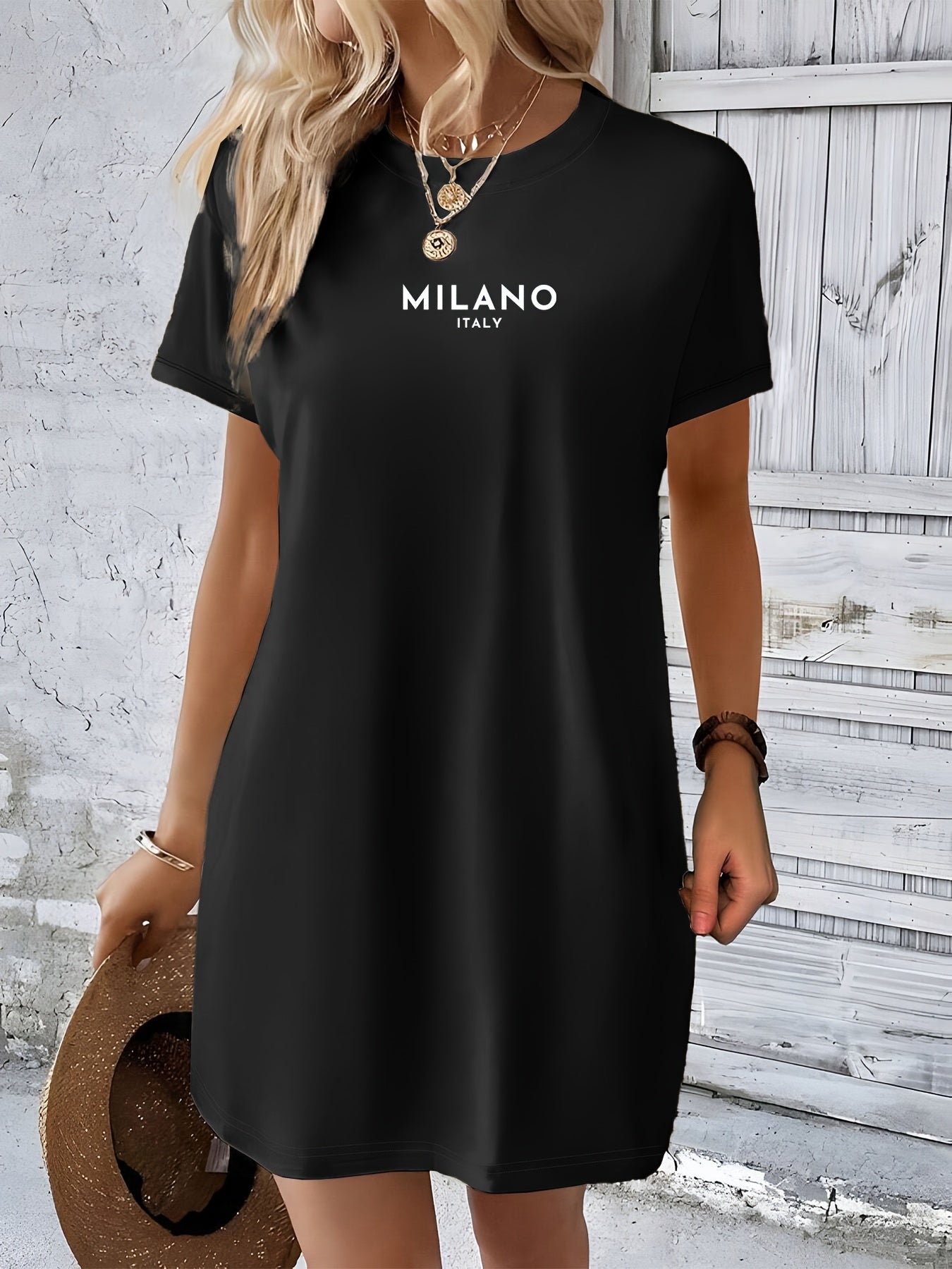 T-shirt décontracté - imprimé 'Milano Italy' et col rond