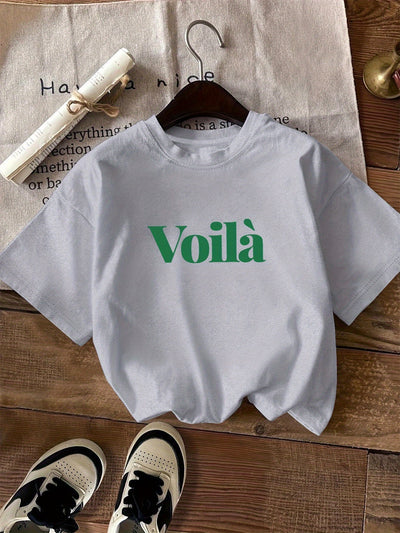 T-shirt graphique décontracté - Texte imprimé Voilà et col rond