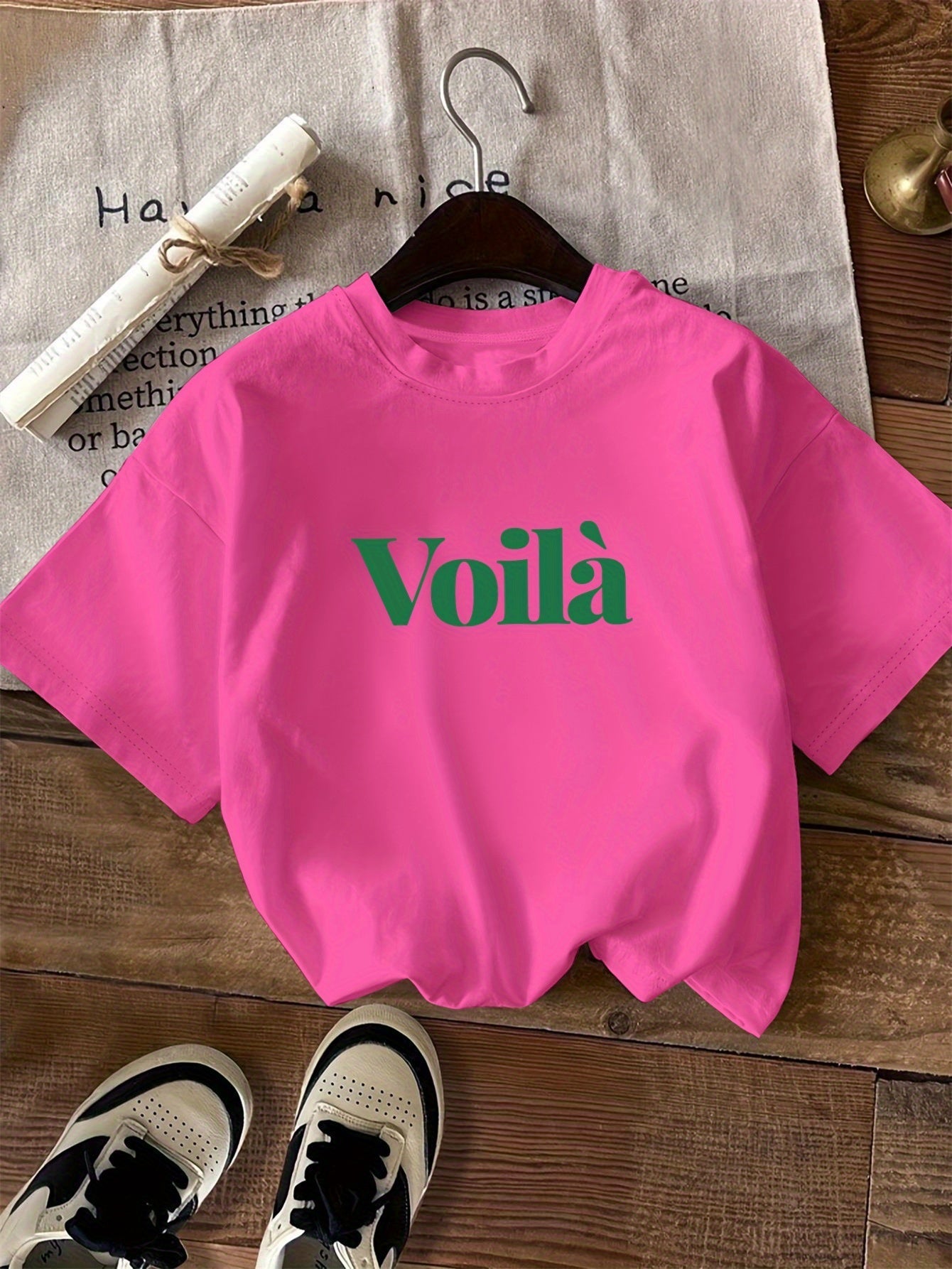 T-shirt graphique décontracté - Texte imprimé Voilà et col rond