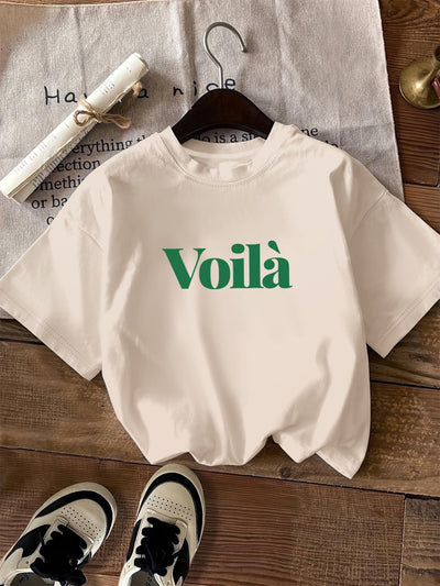 T-shirt graphique décontracté - Texte imprimé Voilà et col rond