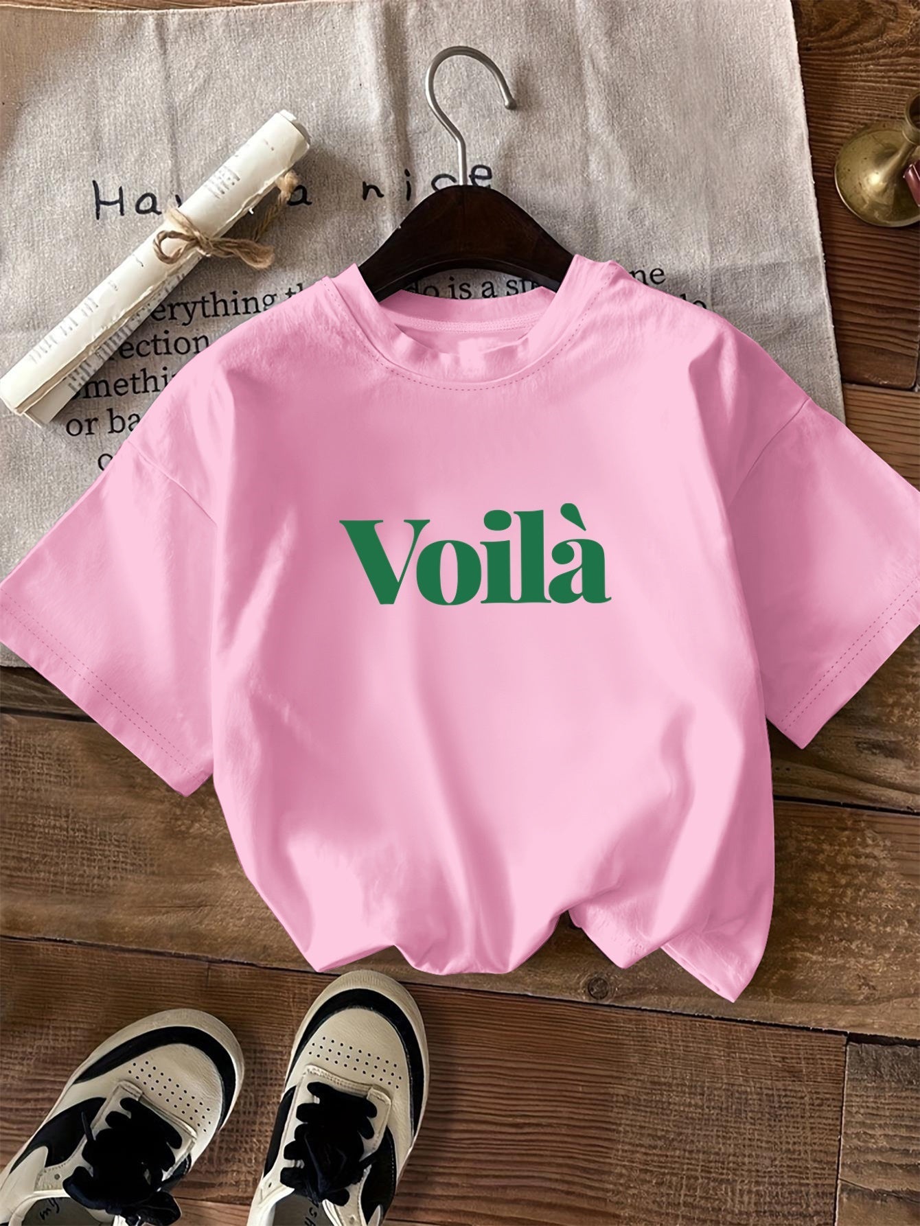 T-shirt graphique décontracté - Texte imprimé Voilà et col rond