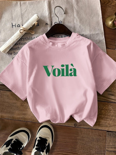 T-shirt graphique décontracté - Texte imprimé Voilà et col rond
