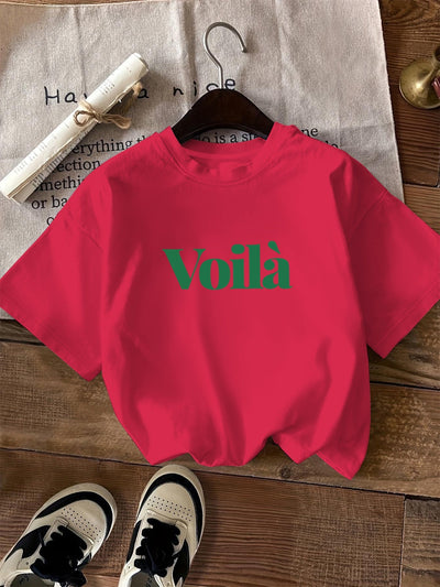 T-shirt graphique décontracté - Texte imprimé Voilà et col rond