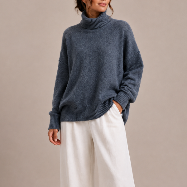 Pull Col Roulé Oversize Épaules Tombantes