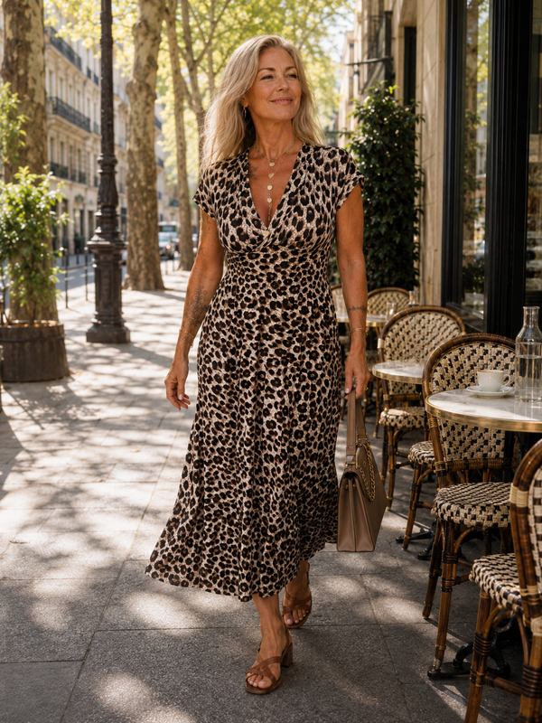 Nathalie - Vestido midi con estampado de leopardo