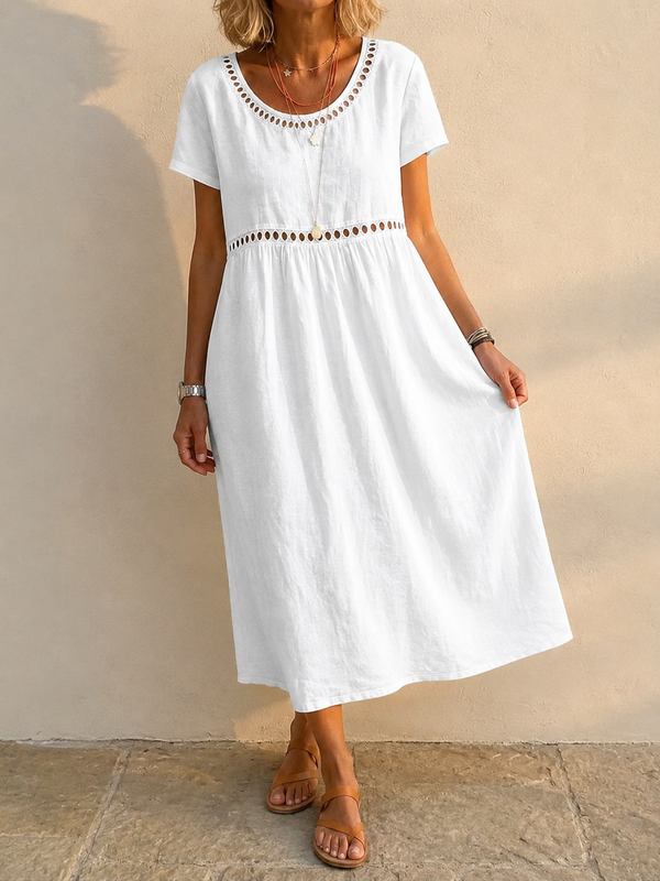 Vestido Largo Fluido de Manga Corta — Elegancia Atemporal