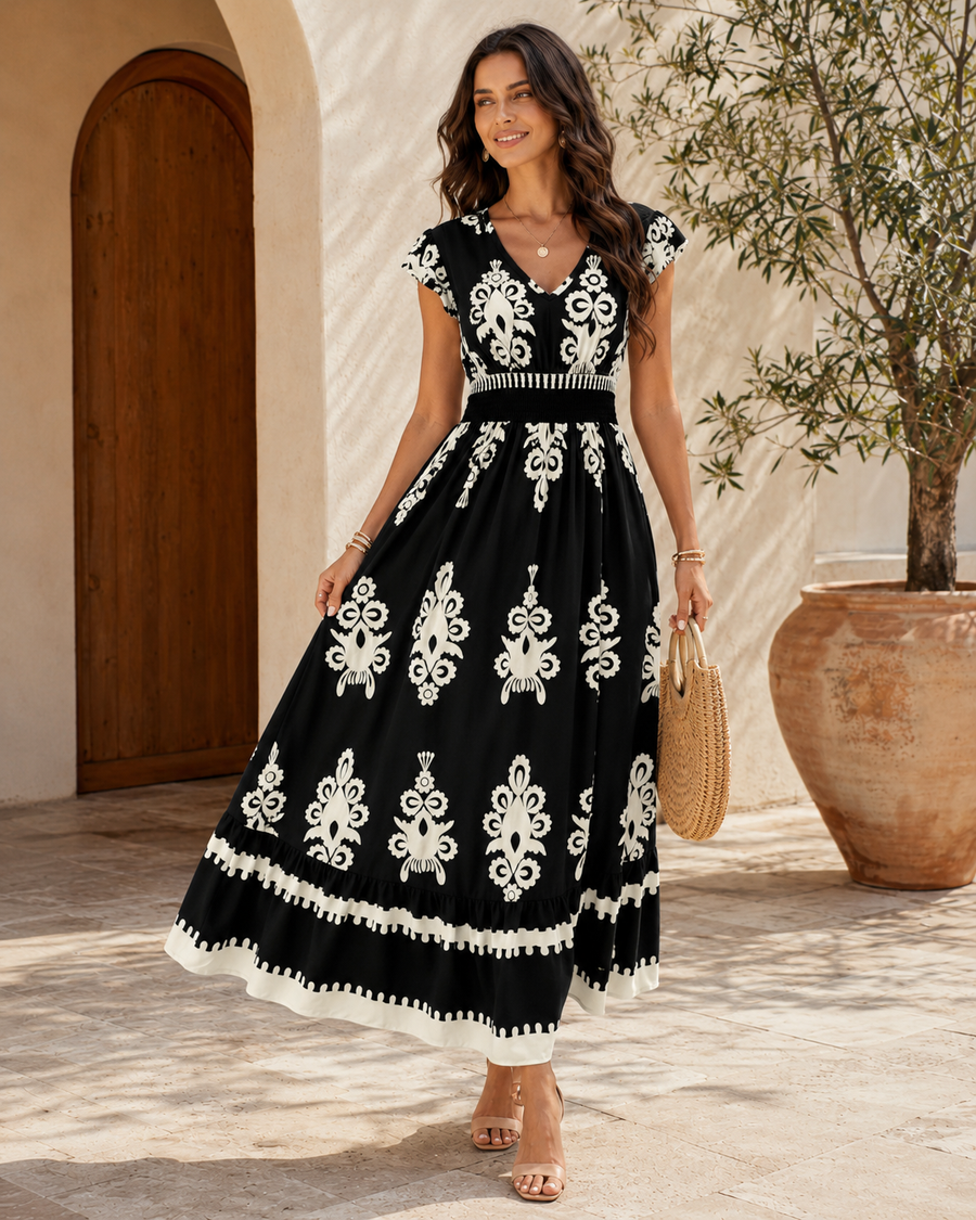 Robe longue Alhambra coloris noir — allure intemporelle