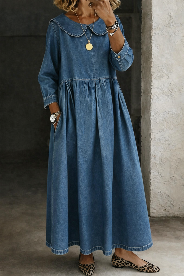 Clara | Robe en Denim Bleu avec Col
