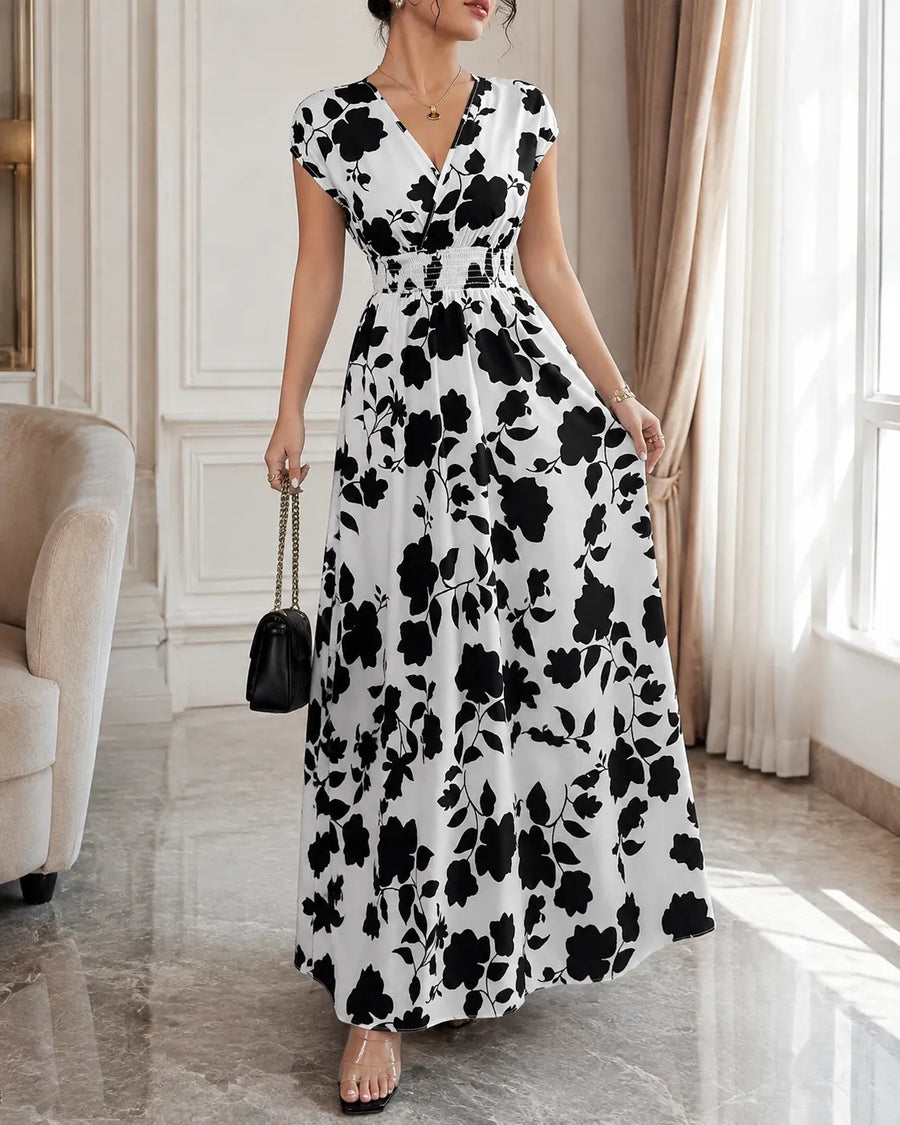Robe Camille maxi floral — vue de profil, coupe fluide