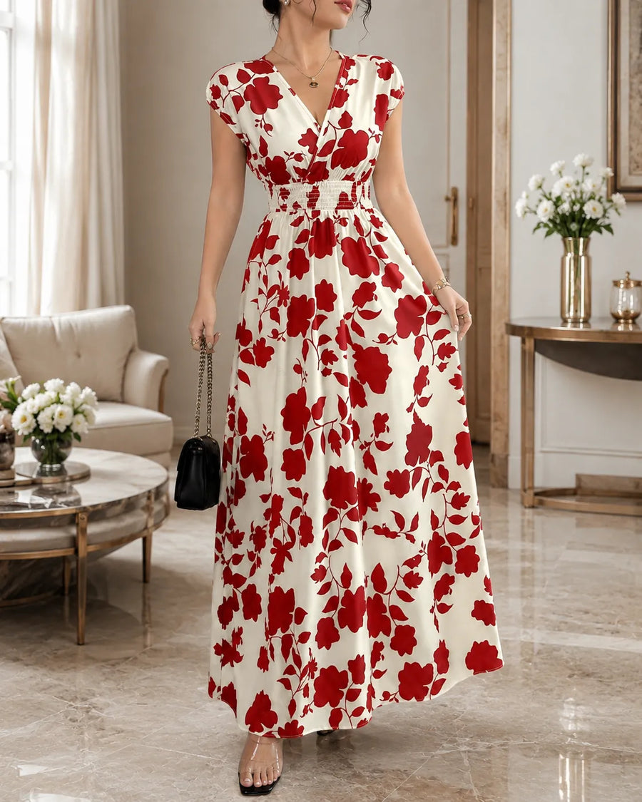 Robe Camille maxi — détail des manches courtes et tombé
