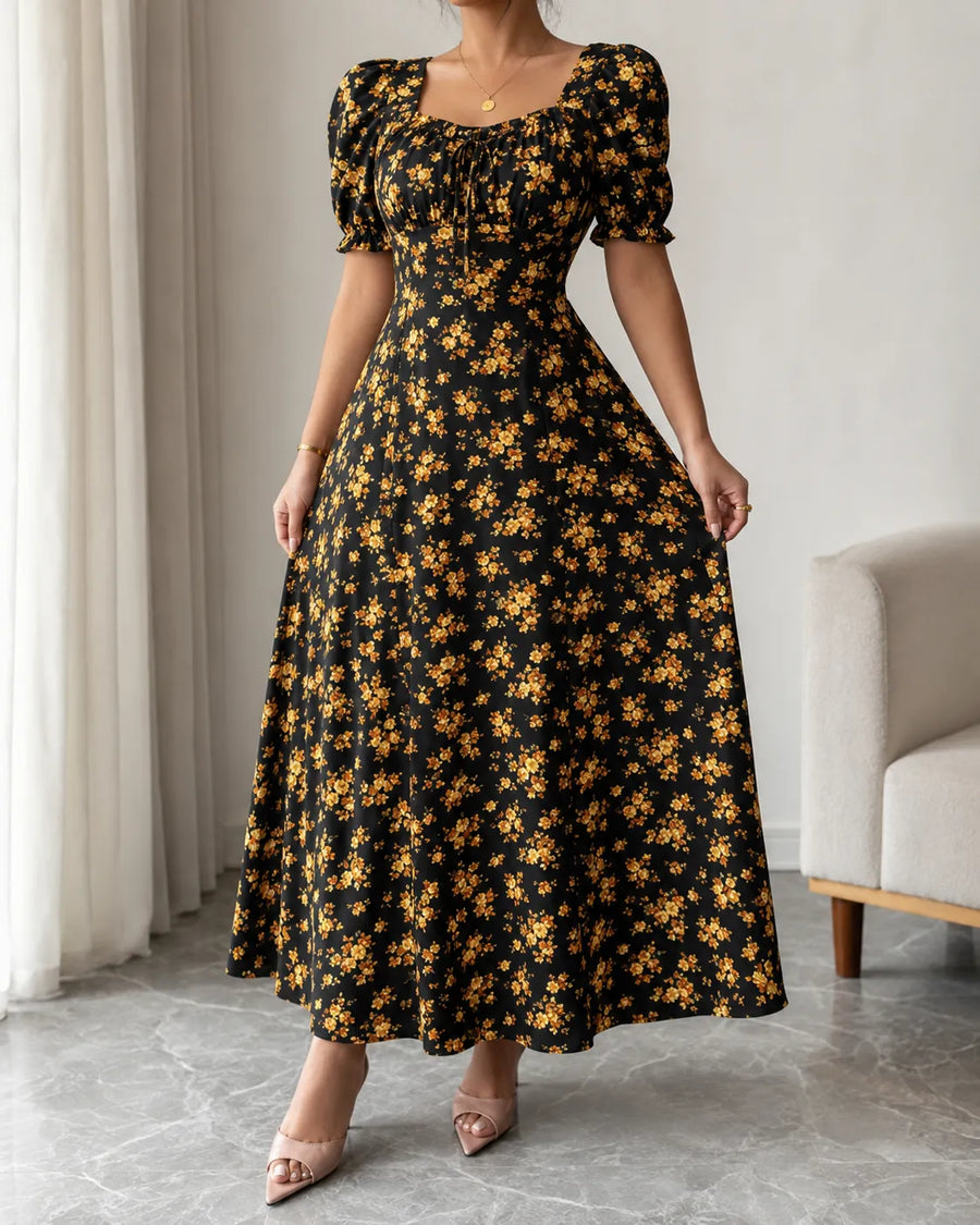 Robe Clara — vue de profil, jupe évasée fluide